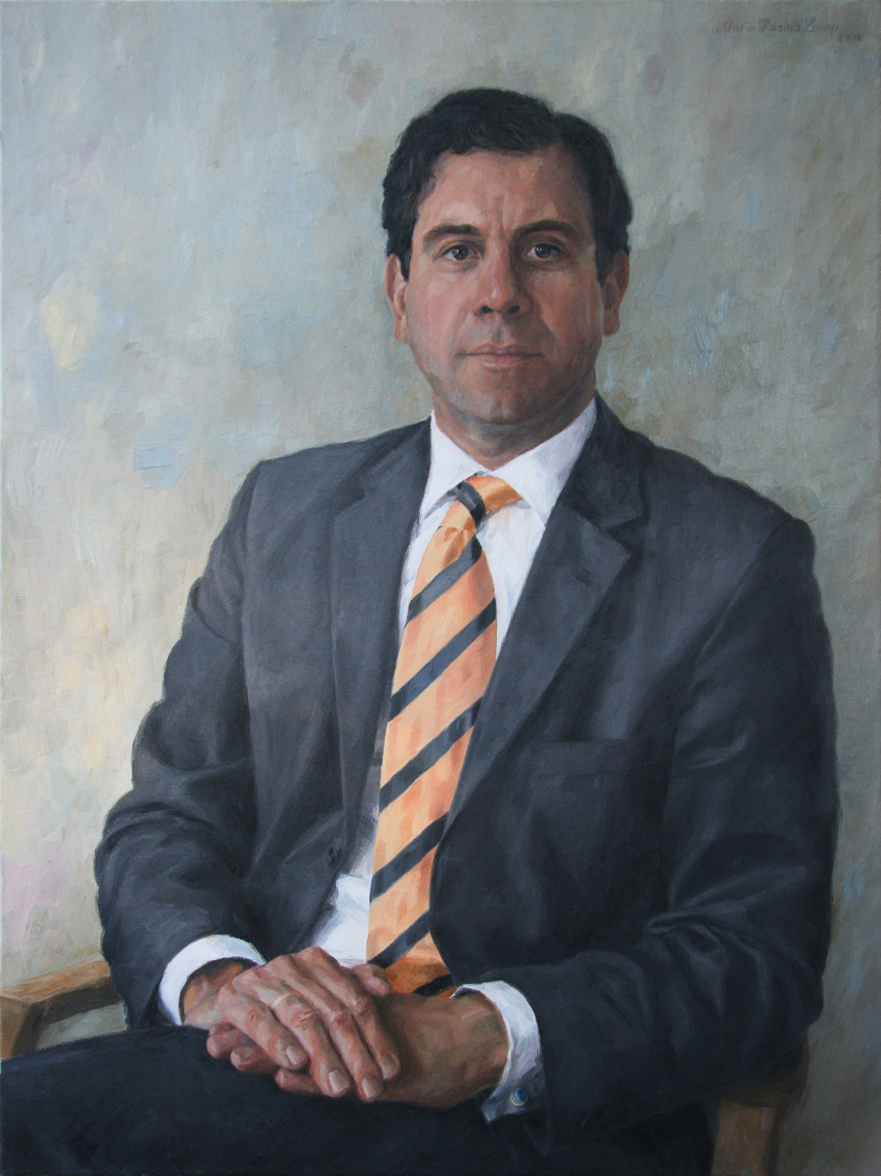 Mann mit gestreifter Krawatte, 2018, Öl auf Leinwand, 80 x 60 cm
