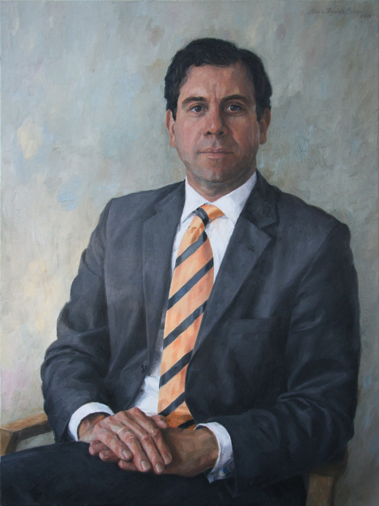 Mann mit gestreifter Krawatte, 2018, Öl auf Leinwand, 80 x 60 cm