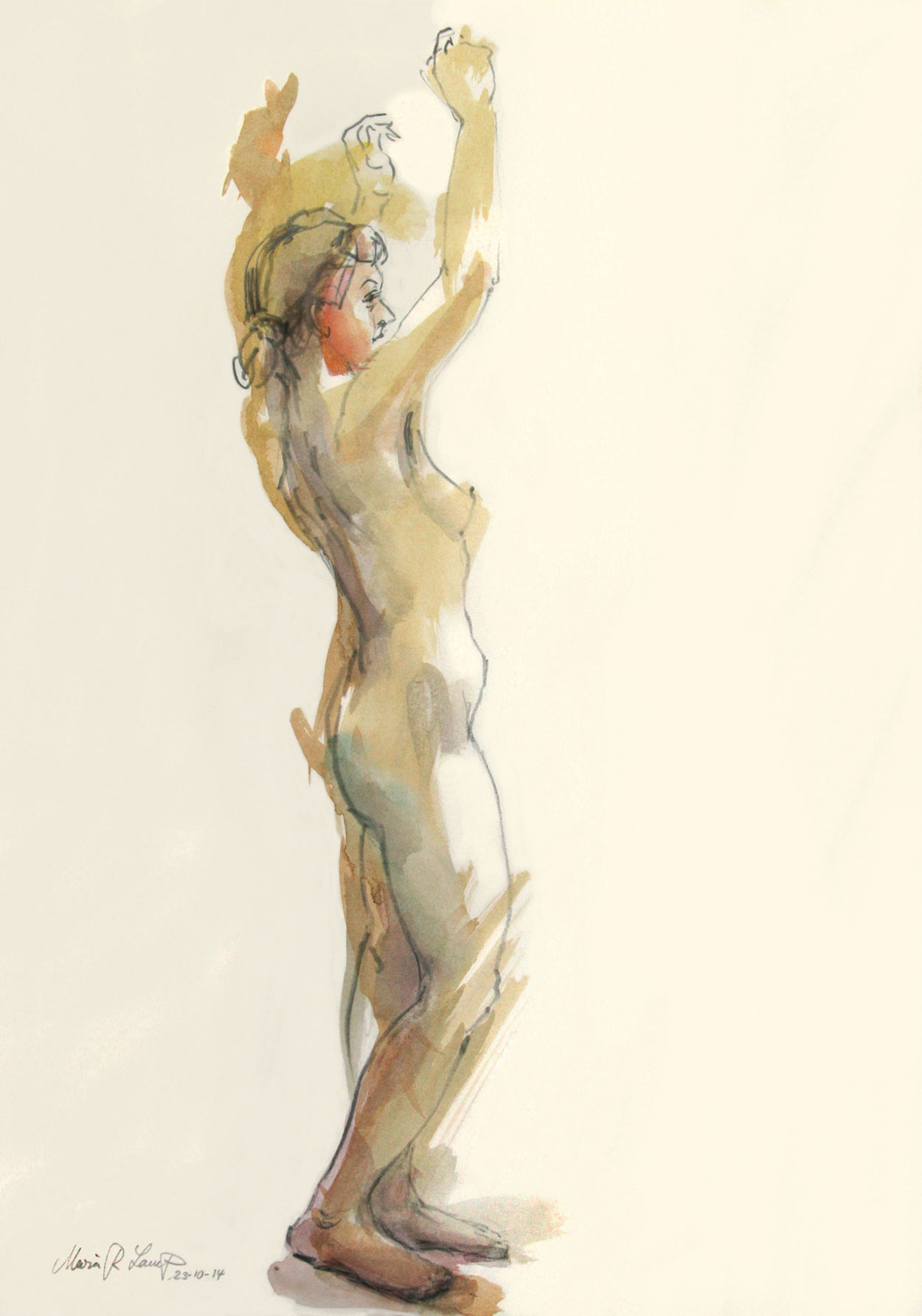 Akt, 29.10.2014, Aquarell/Bleistift auf Papier, 42 x 59 cm