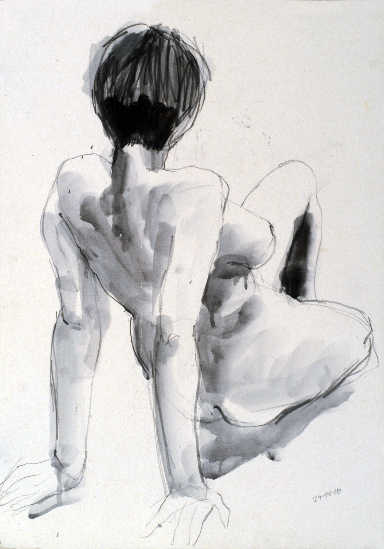 Rückenakt, 2010, Stift/Tusche auf Karton, 58 x 42 cm