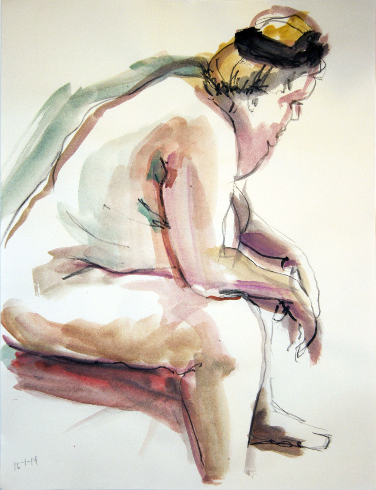 Ute, 2014, Aquarell/Stift auf Papier, 47 x 35 cm