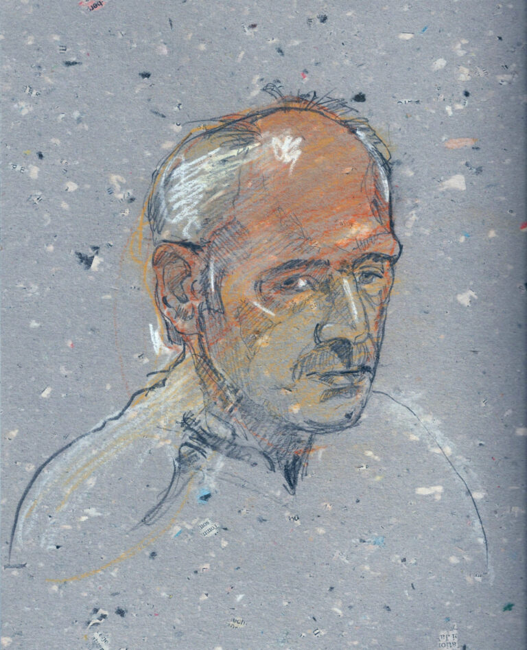 Männerkopf, 2017, Bleistift und Farbkreide auf Karton, 25 x 20 cm