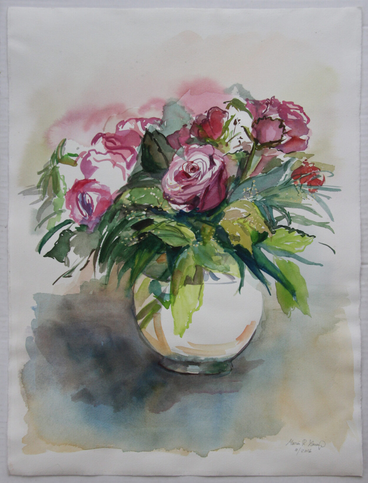 Rosen und Schleierkraut, 2016, Aquarell auf Bütten, 25 x 35 cm