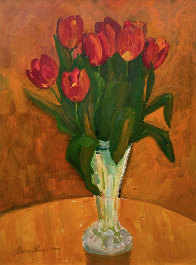 Rote Tulpen, 2001, Öl auf Papier, 47 x 35 cm