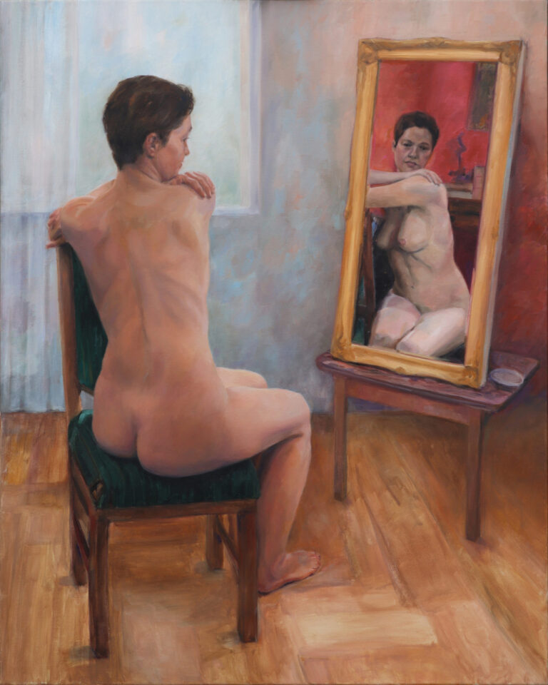 Blick in den Spiegel, 2023, Öl auf Leinwand, 100 x 80 cm